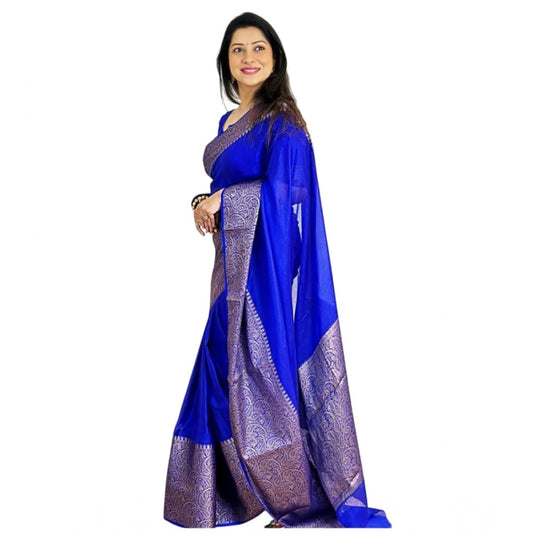 Blue Lichi Silk Solid Saree