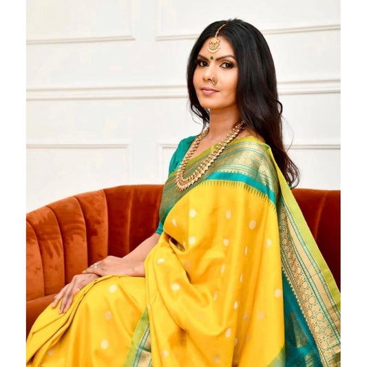 Yellow Lichi Silk Saree