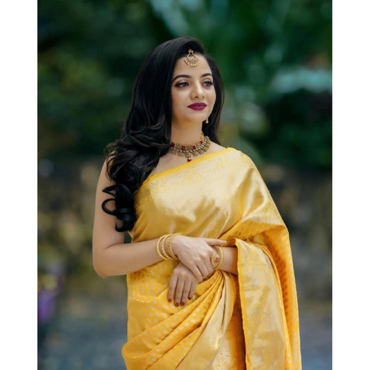 Golden Yellow Lichi Silk Saree
