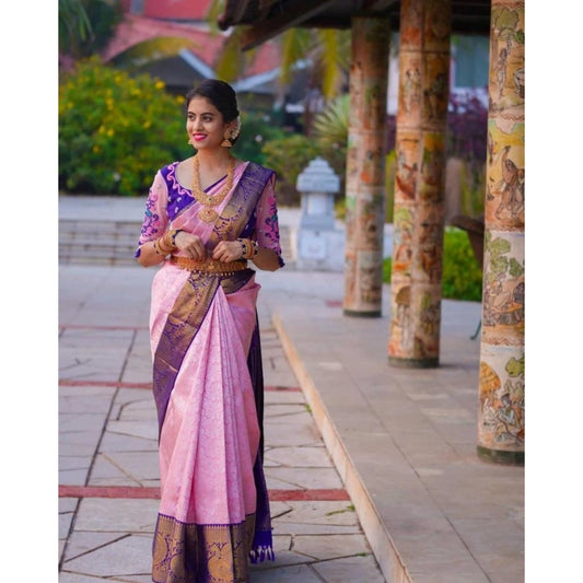 Purple Lichi Silk Printed Saree