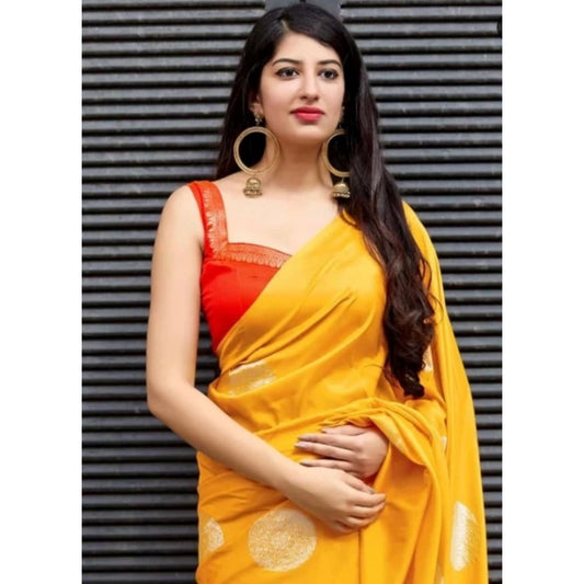 Yellow Lichi Silk Printed Saree