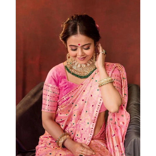 Pink Lichi Silk Saree