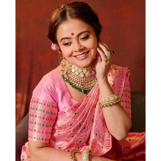 Pink Lichi Silk Saree