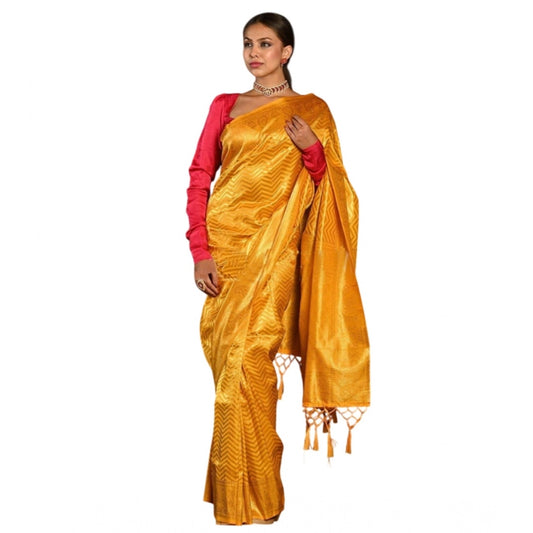 Yellow Lichi Silk Woven Saree