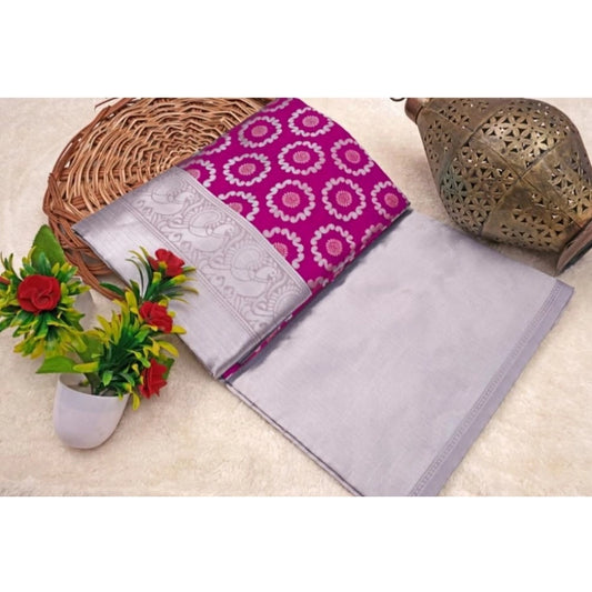 Silver Lichi Silk Saree