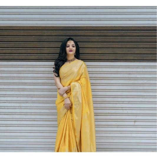 Golden Yellow Lichi Silk Saree
