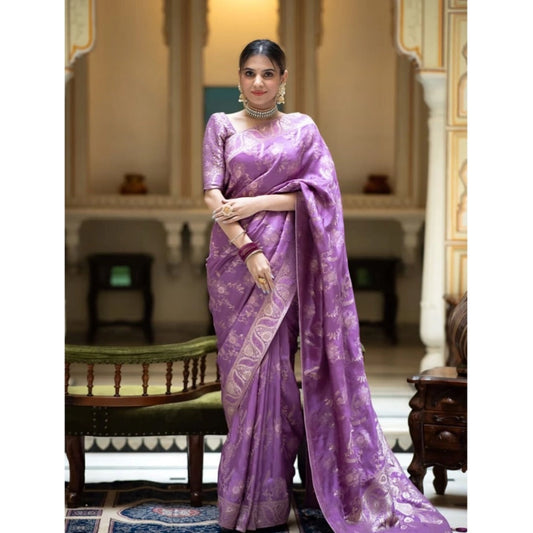 Generic Women's Art Silk Embellished Kanjivaram Saree With Unstitched Blouse (5.5Mtr, Lavender)