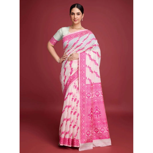 Pink Jamdani Cotton Saree