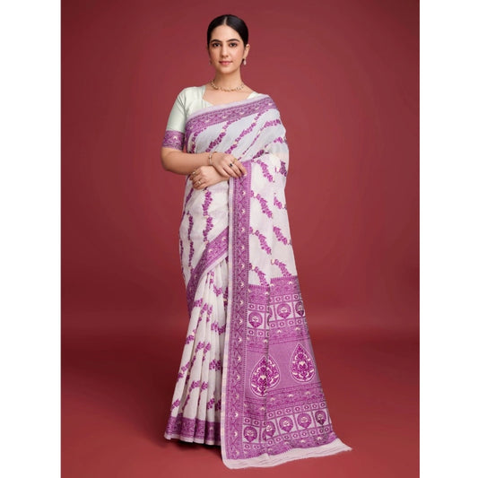 Wine Jamdani Cotton Saree