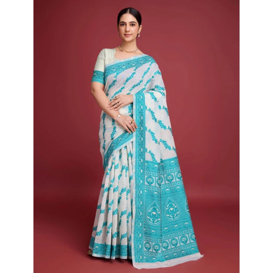 Rama Jamdani Cotton Saree