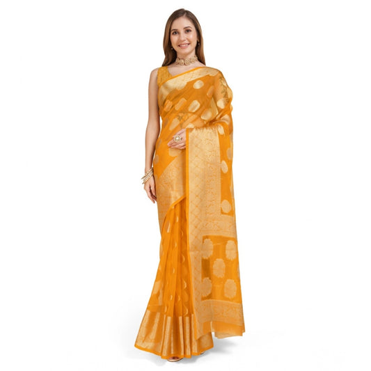 Yellow Organza Silk Saree