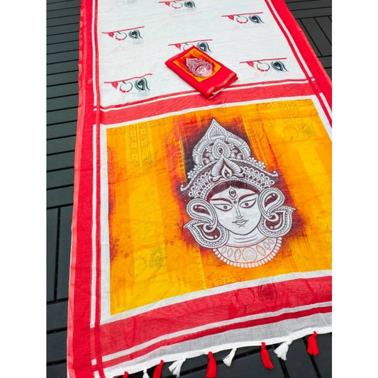 White Linen Divine Art Saree