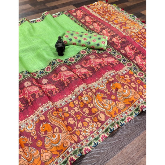 Light Green Linen Digital Saree