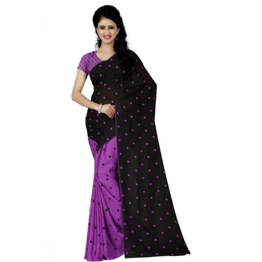 Generic Women's Faux Georgette Printed Saree With Unstitched Blouse 5.5Mtr (Purple)