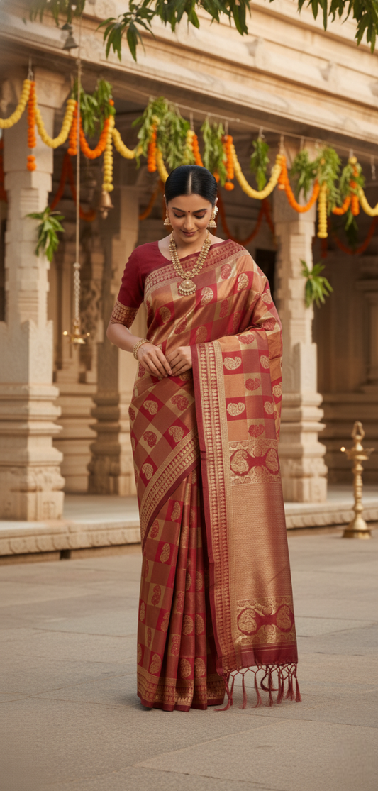 Red Banarasi Silk Box Butta Saree