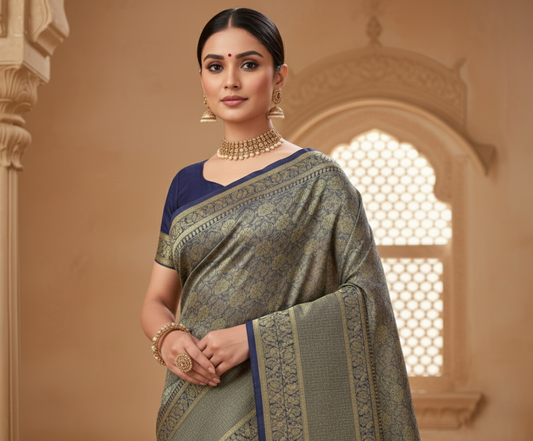 Navy Blue Banarasi Silk Saree
