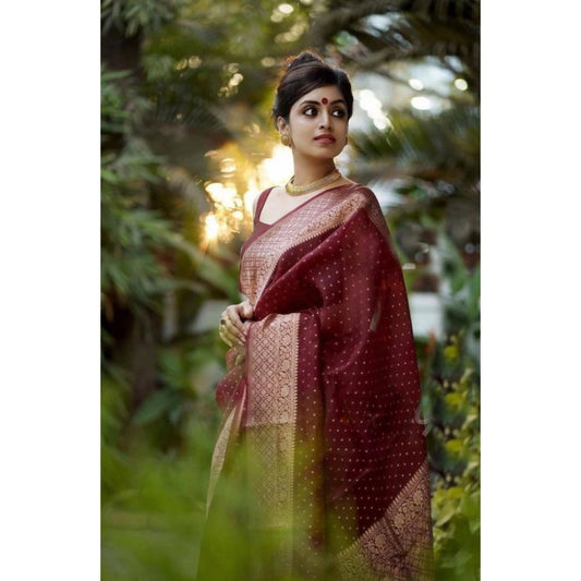 Maroon Litchi Silk Saree