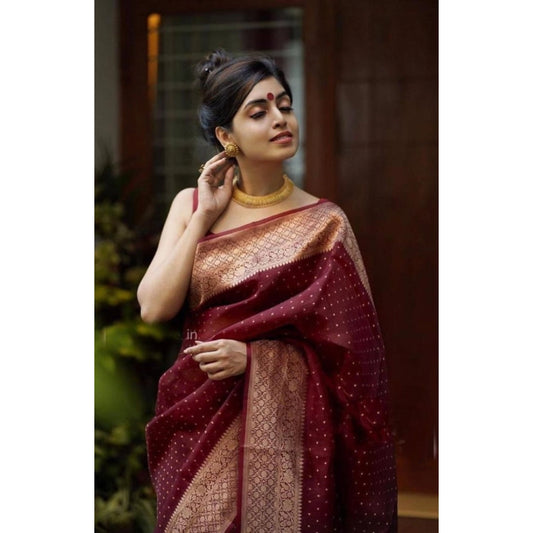 Maroon Litchi Silk Saree
