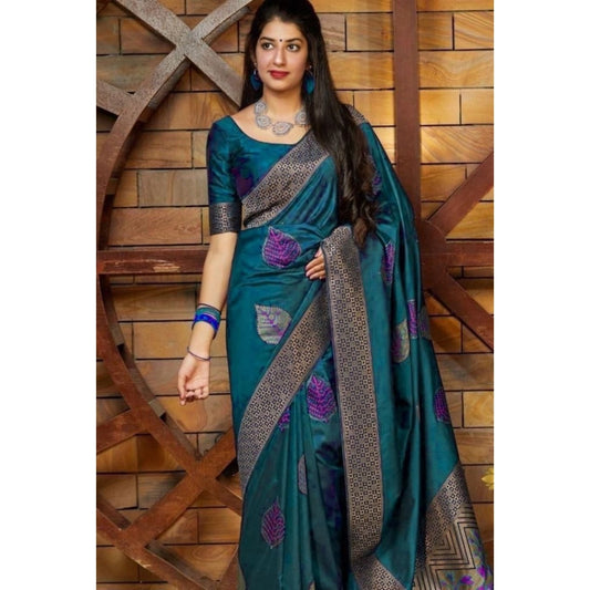 Rama Blue Litchi Silk Saree