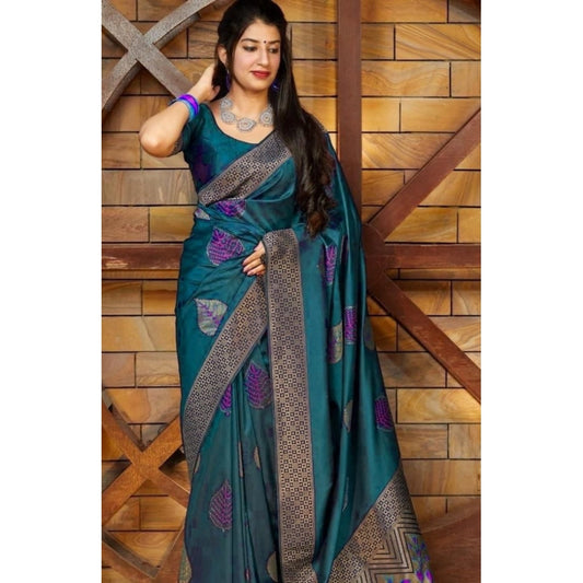 Rama Blue Litchi Silk Saree