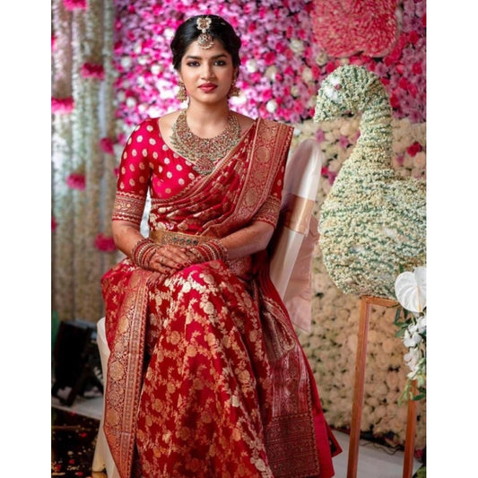 Red Litchi Silk Printed Saree
