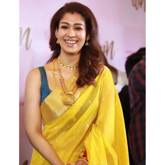 Yellow Litchi Silk Printed Saree