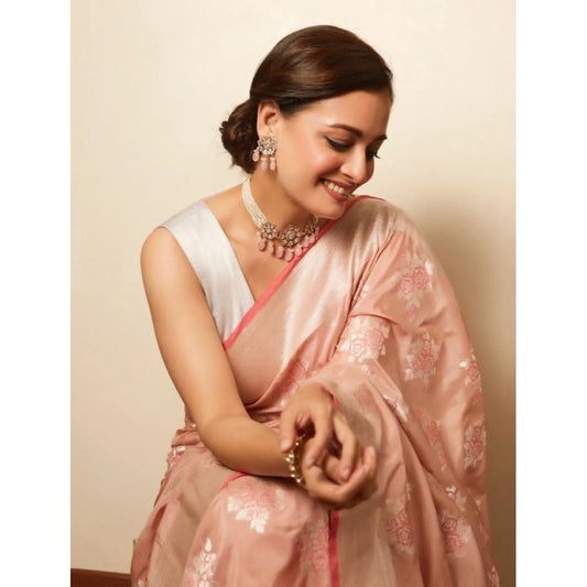 Peach Litchi Silk Saree