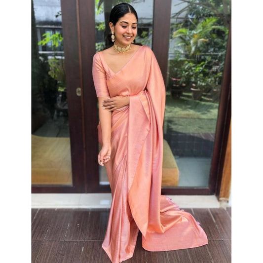 Peach Litchi Silk Saree