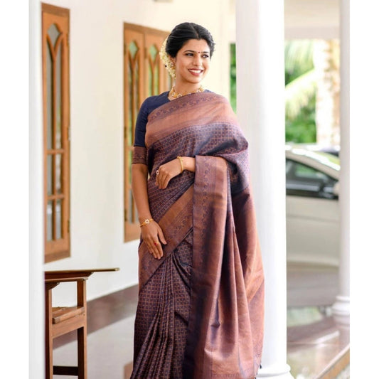 Navy Blue Litchi Silk Saree