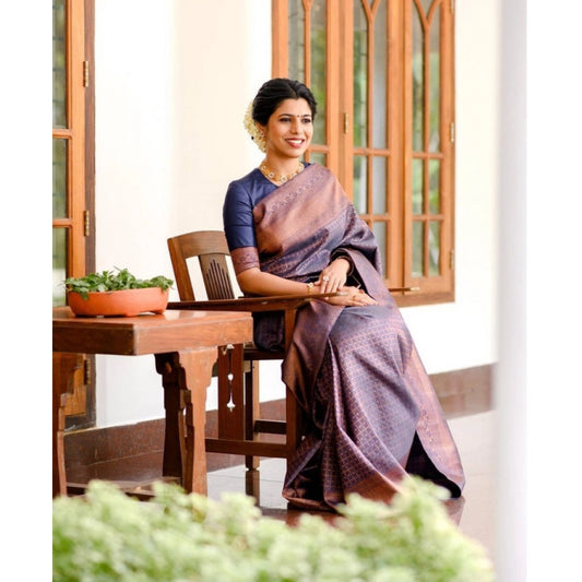 Navy Blue Litchi Silk Saree