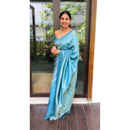 Sky Blue Litchi Silk Saree