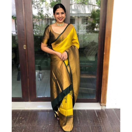 Yellow Litchi Silk Saree