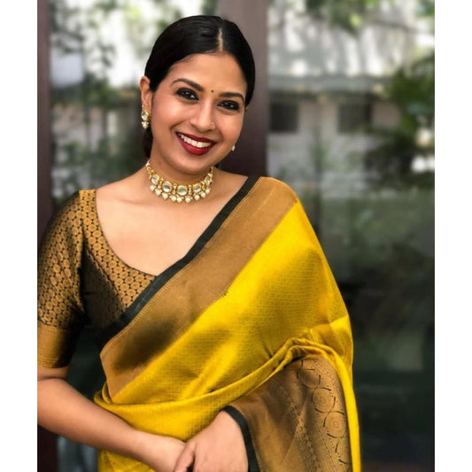 Yellow Litchi Silk Saree