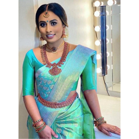 Mint Green Litchi Silk Saree