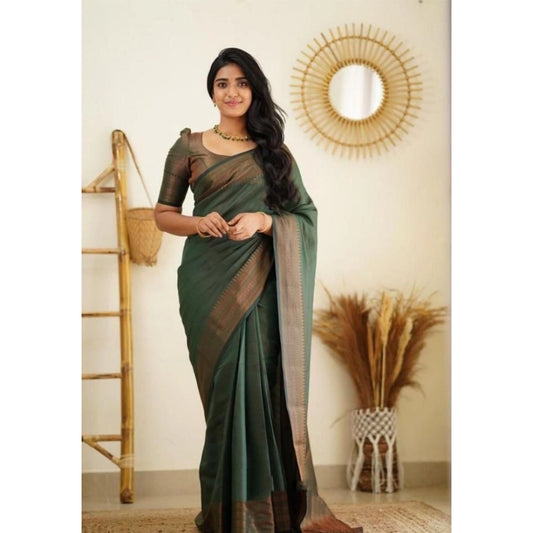 Olive Green Litchi Silk Saree