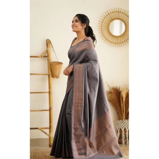 Charcoal Grey Litchi Silk Saree