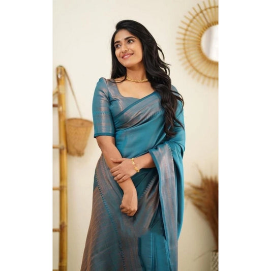 Rama Blue Litchi Silk Saree