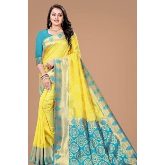 Yellow Litchi Silk Saree