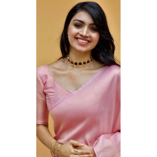 Light Pink Litchi Silk Saree