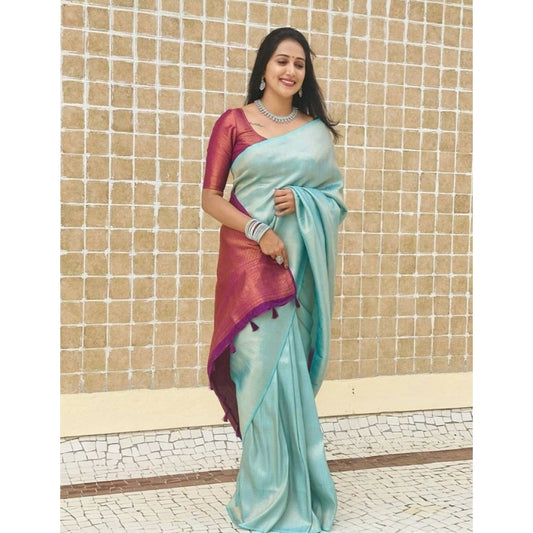 Sky Blue Litchi Silk Saree