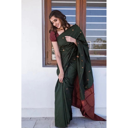 Dark Green Litchi Silk Saree