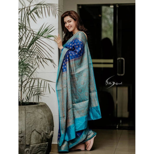 Navy Blue Litchi Silk Saree