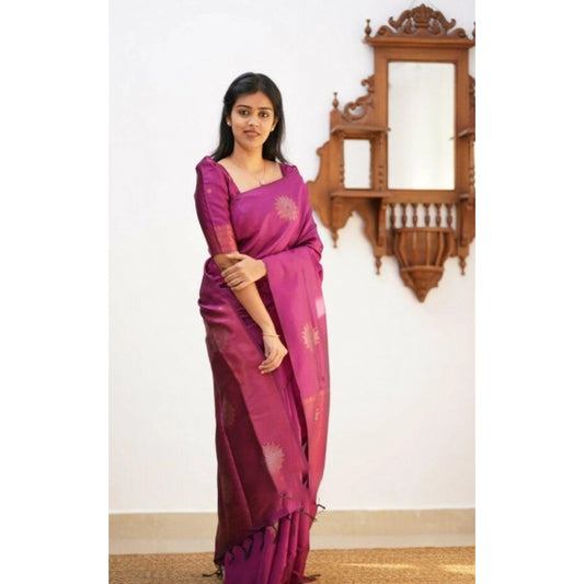 Dark Pink Litchi Silk Saree