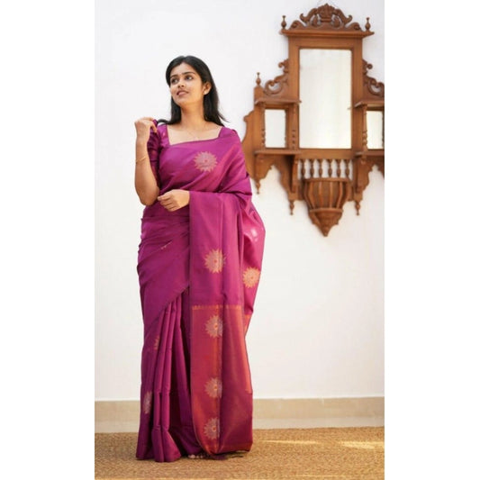 Dark Pink Litchi Silk Saree