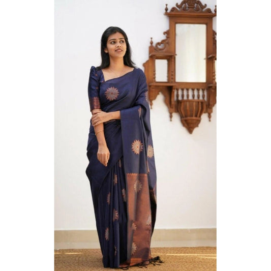 Dark Blue Litchi Silk Saree