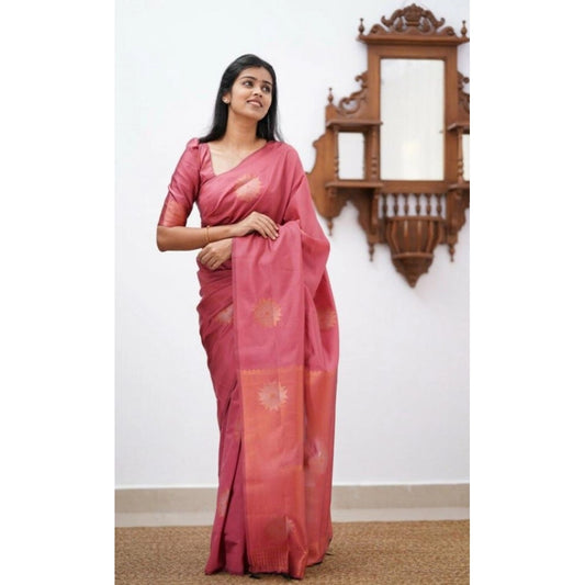 Peach Litchi Silk Saree