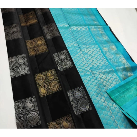 Black Blue Litchi Saree
