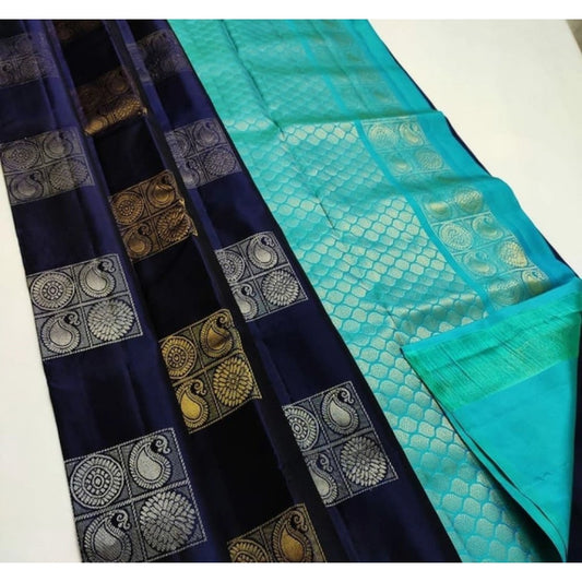 Navy Turquise Litchi Saree