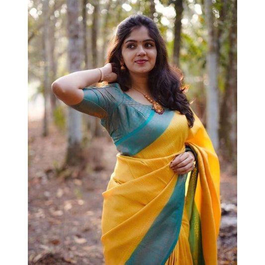 Yellow Litchi Silk Saree
