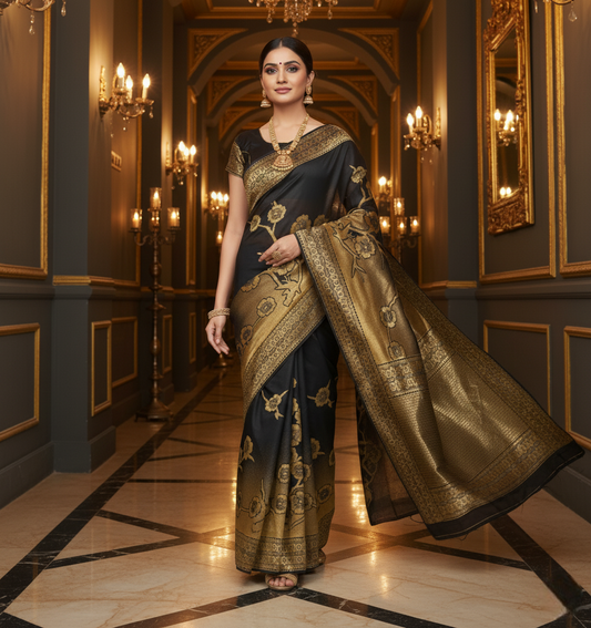 Black Banarasi Silk Weaving Saree